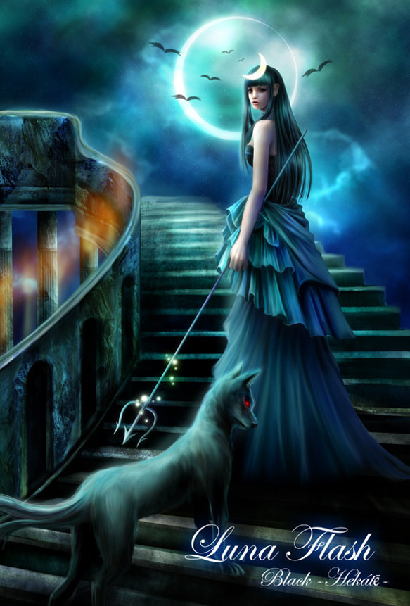 《ヘカテー》月の女神のフェザーピアス　～ルナフラッシュブラック～ 10枚目の画像