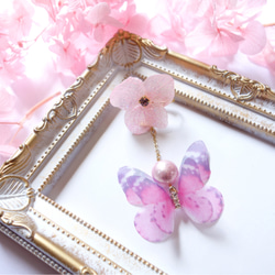 《フローラ》花の妖精　〜紫陽花と蝶の2wayピアス（イヤリング） 2枚目の画像