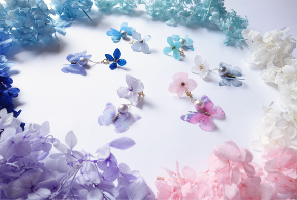 《フローラ》花の妖精　〜紫陽花と蝶の2wayピアス（イヤリング） 8枚目の画像
