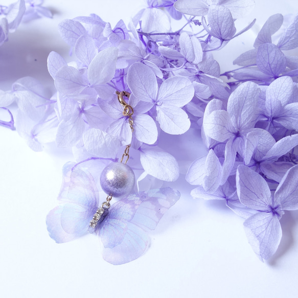 《ティターニア》夢の妖精　〜紫陽花と蝶の2wayピアス（イヤリング） 6枚目の画像