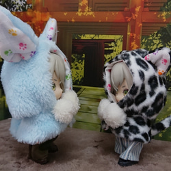 【rabbit field】アニマル(ユキヒョウ)マント ねんどろいど～オビツろいどサイズ対応 4枚目の画像