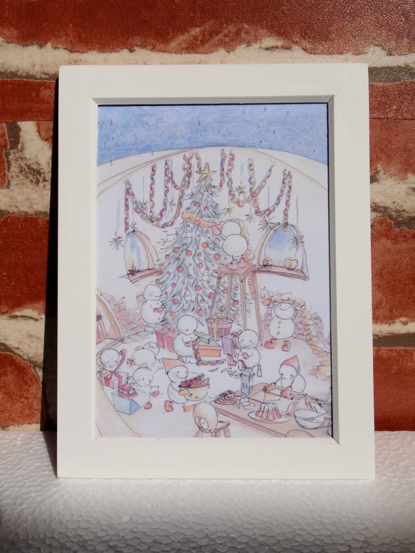 雪だるまのクリスマス準備・ポストカード 2枚目の画像