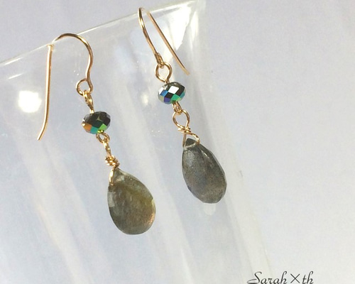 天然石ラブラドライト ピアス（フック・チェーン） sara0316