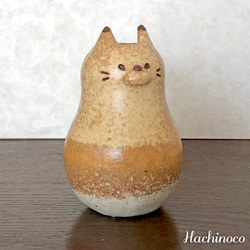 陶器  猫花瓶　茶色しま模様/小　訳あり品 5枚目の画像