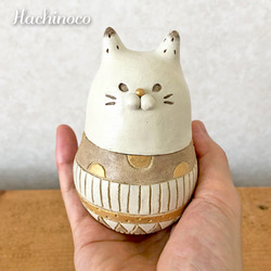 【猫好きさんに】陶土ふたもの   猫リョーシカ風オブジェの小物入れ 7枚目の画像