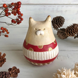 【再販】陶土 クリスマス サンタ猫 マトリョーシカ風オブジェ 6枚目の画像