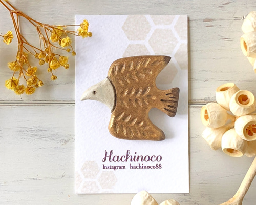 陶土 鳥ブローチorヘアゴムorポニーフック／ゴールド ブローチ