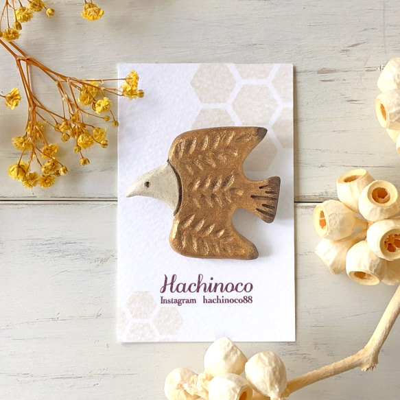 陶土 鳥ブローチorヘアゴムorポニーフック／ゴールド ブローチ