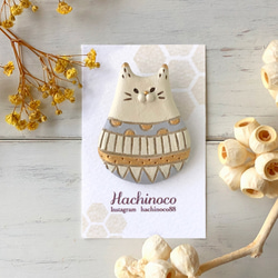 猫好きさんに】陶土 猫ブローチorへアゴムorポニーフック/幾何学グレー