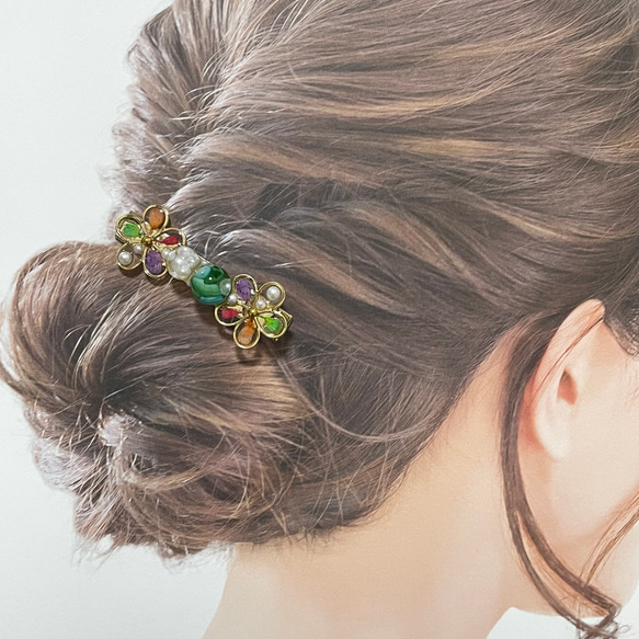 【選べる5種】カラフルシェル&フラワーのヘアクリップ 4枚目の画像