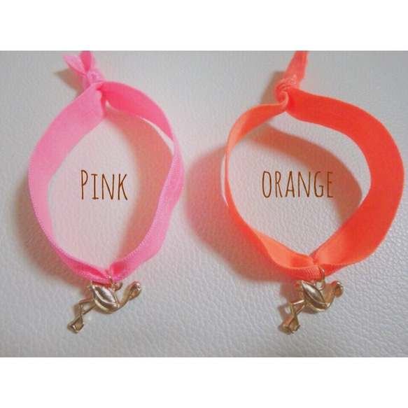 Flamingo bracelet フラミンゴ バンド ブレスレット ネオンオレンジ 2枚目の画像