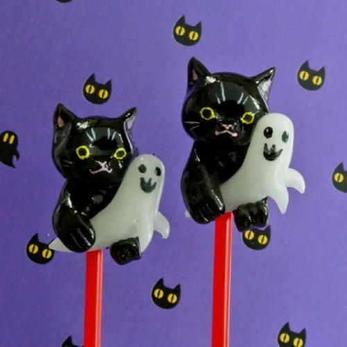 2個組 黒猫とオバケの飴細工 ハロウィン風（ミルクコーヒー） 和菓子 