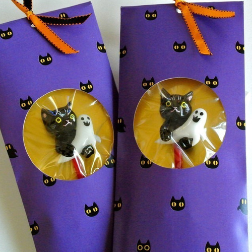 2個組 黒猫とオバケの飴細工 ハロウィン風（ミルクコーヒー） 和菓子 