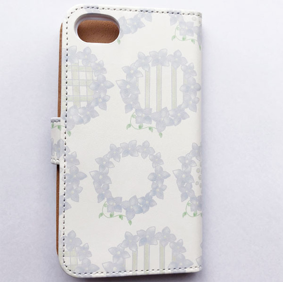 [受注制作]花冠柄　iPhone 5/5s/SE/5c/6/6s/7/8/X　手帳型　スマホケース（pn-104） 2枚目の画像