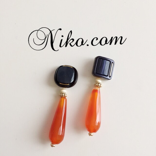 天然石瑪瑙レトロヴィンテージボタンピアスイヤリング ピアス