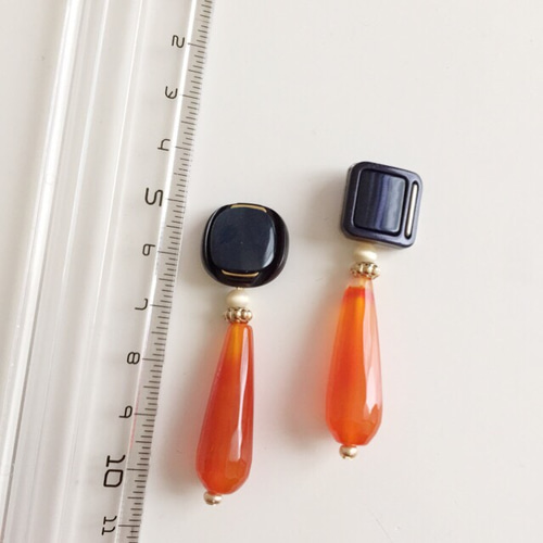 アンティークボタン　天然石　ピアス　イヤリング 天然石瑪瑙レトロヴィンテージボタンピアスイヤリング ピアス