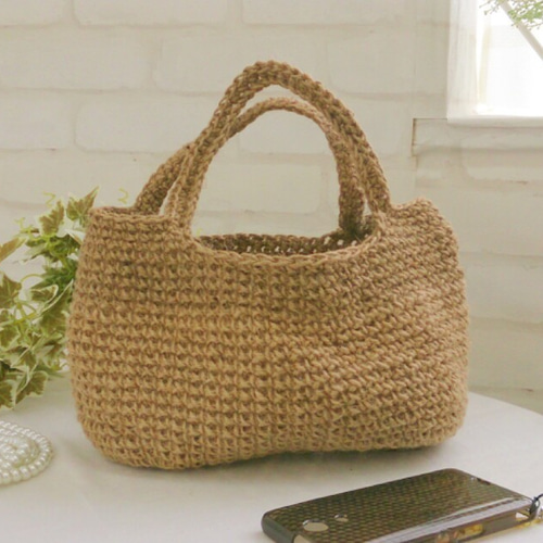 麻バッグ（S：横長タイプ ） かごバック 麻紐バッグ マルシェ