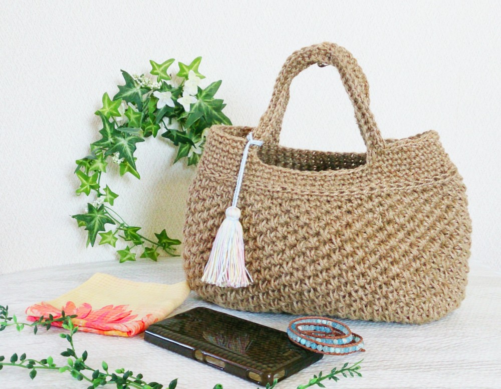 定価15000円　毛糸×麻ブレード付き　かごバッグ