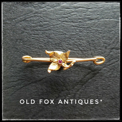 ◇骨董新着◇ アンティークブローチ FIX 木の葉と紅い石 指輪・リング