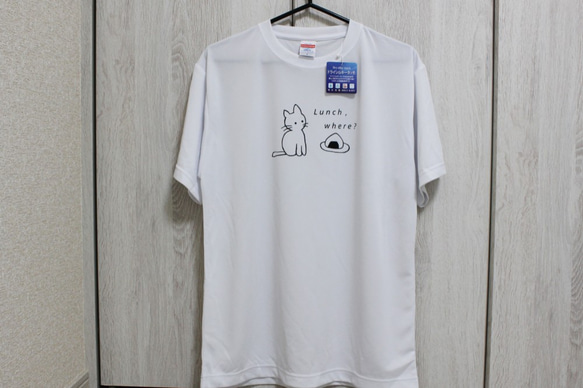 吸汗速乾＆UVカットTシャツ☆猫☆白L 2枚目の画像