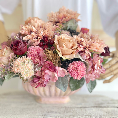 ロココ調 フラワーアレンジメント プリシャテーヌ アートフラワー モカ  