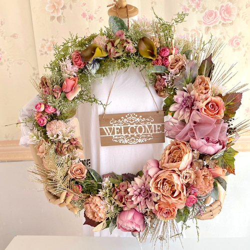 かわいい!!】ロマンティックローズのエレガント特大フラワーリース