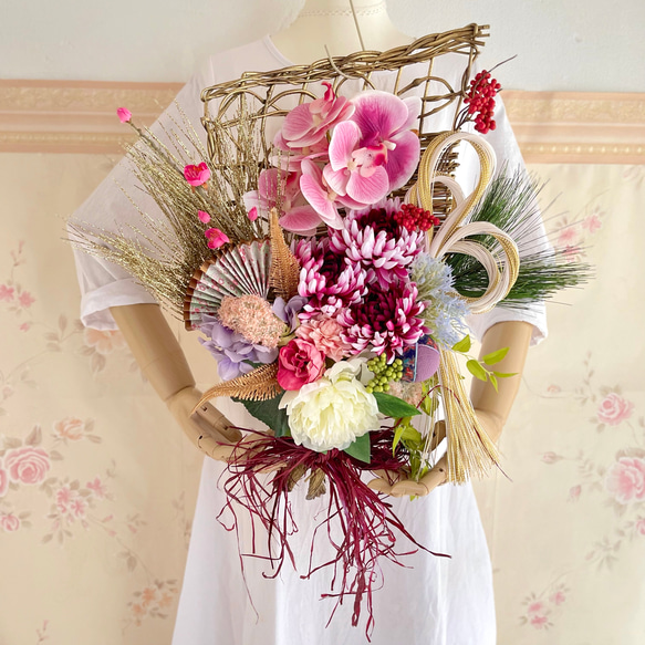 ☆お正月☆しめ縄リース☆ピンク華しめ縄☆】 丸けれ ☆お正月☆しめ縄リース☆ピンク華しめ縄☆】 丸けれ