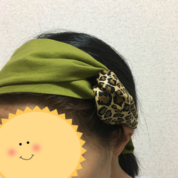 クロスターバン ヘアバンド［グリーン×レオパード］ 5枚目の画像