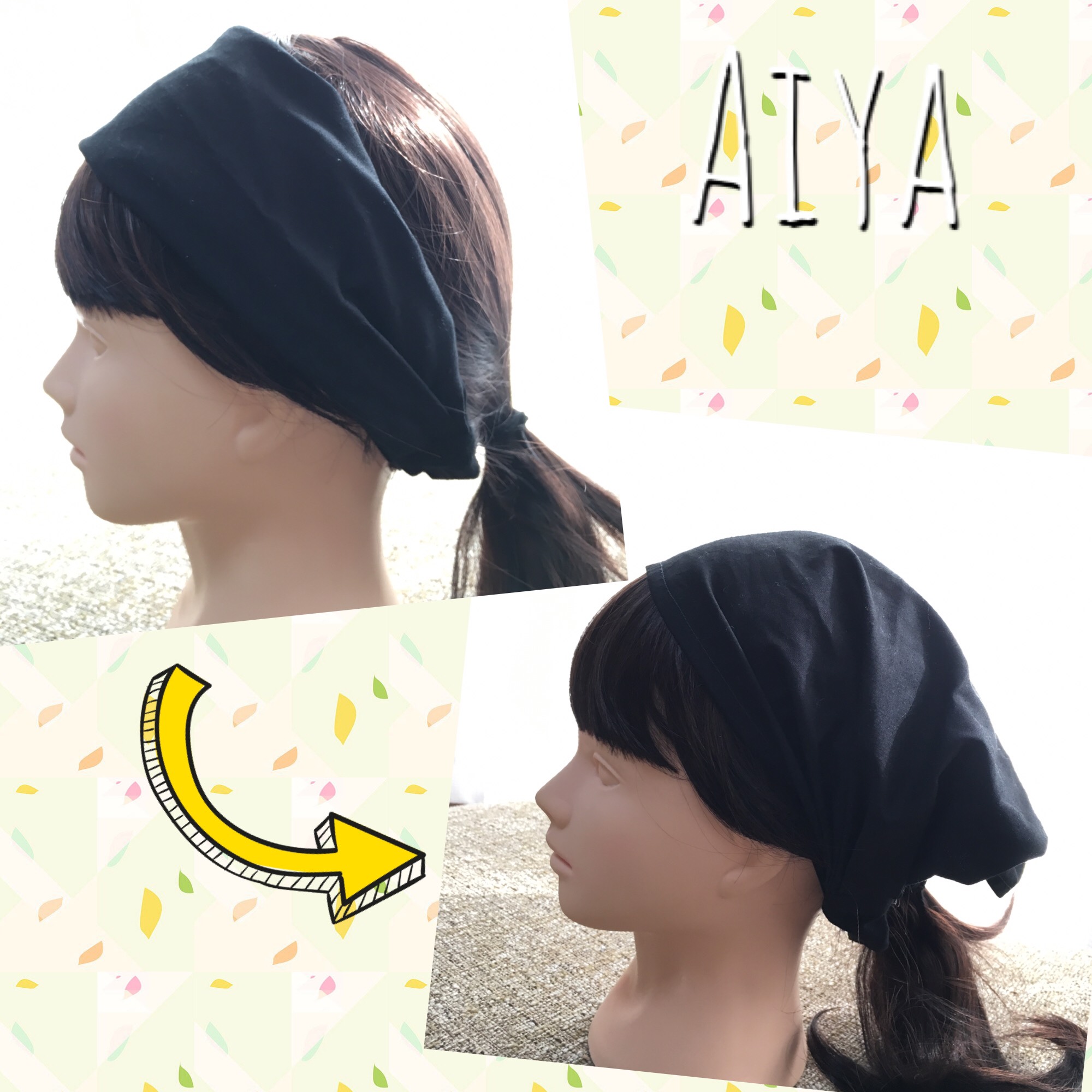 ヘアバンドタイプの三角巾（ちょうちょ刺繍）大人用　子ども用