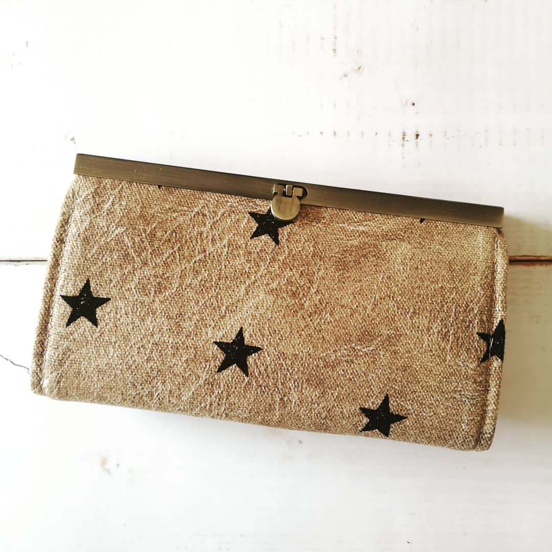 アンティーク風星柄 長財布 大容量 がま口
