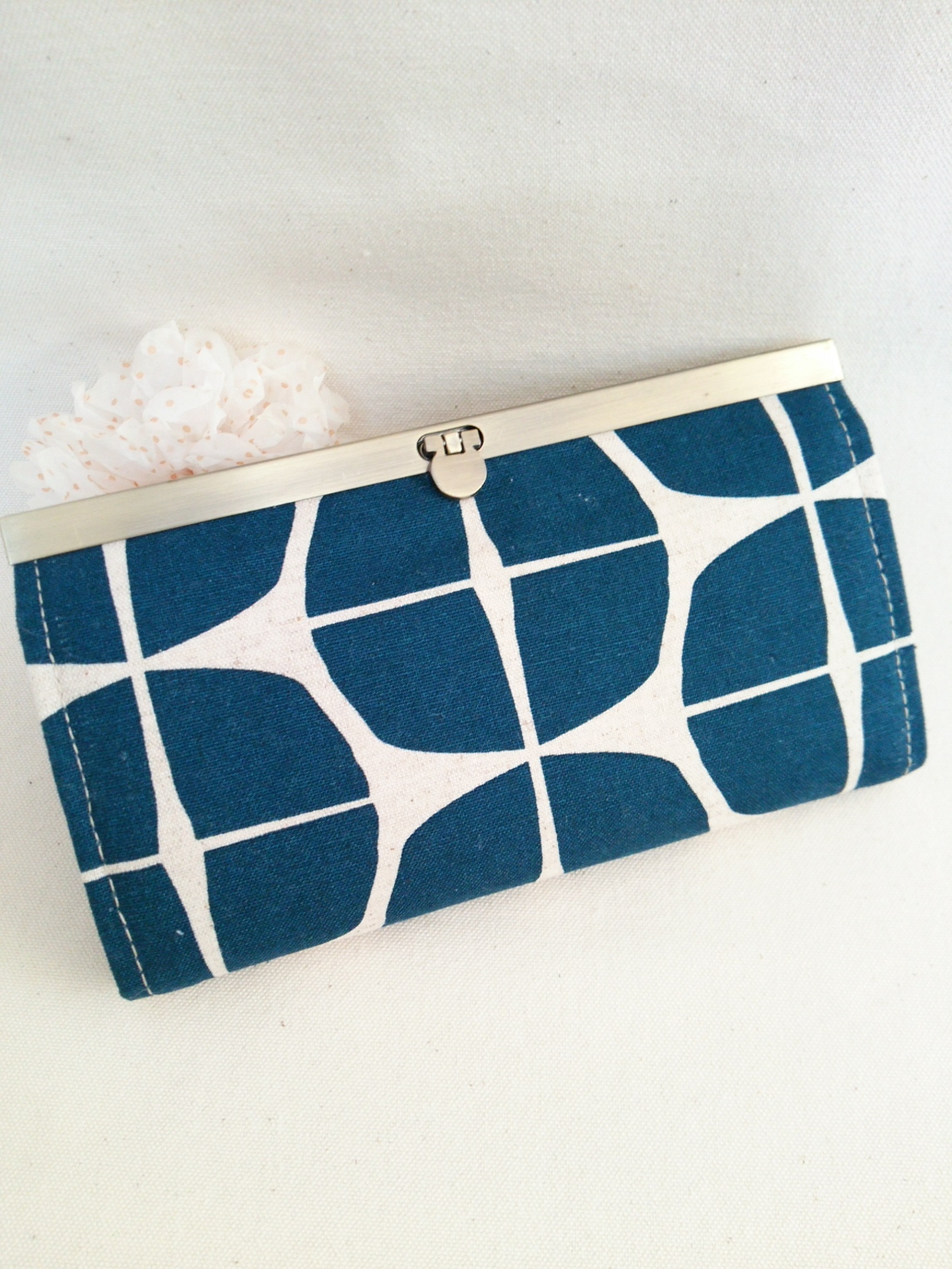 北欧風 長財布 青 直線口金