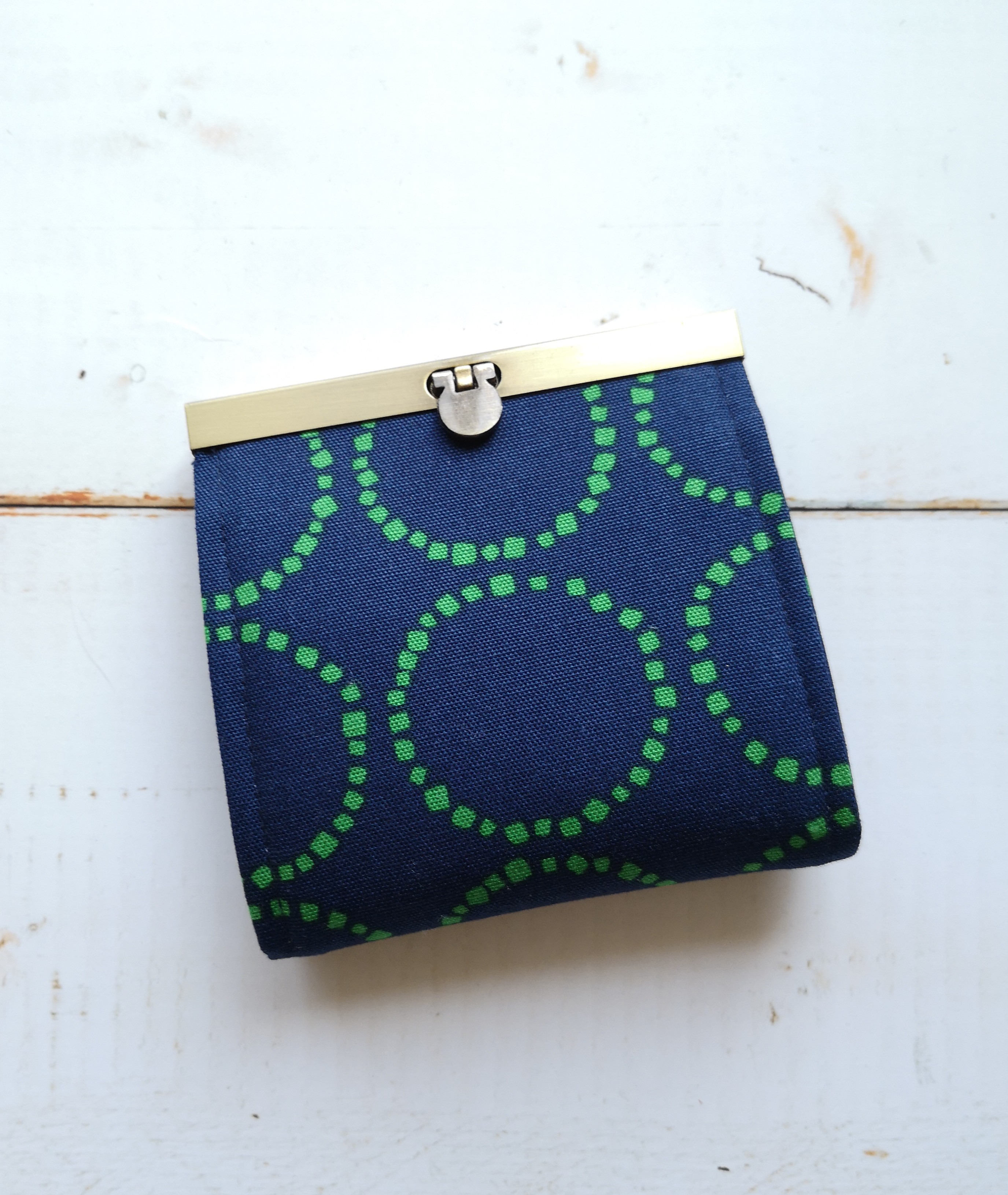 ネイビーサークル柄 ミニ財布  がま口