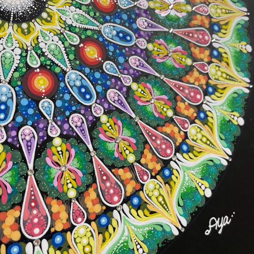 30センチ角」「夢の花が開く時」曼荼羅 手描き ボールペン画 絵画