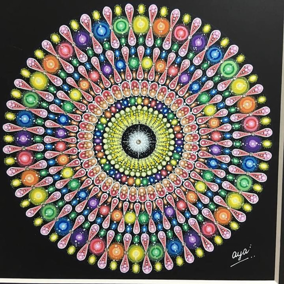 オススメ！】手描き曼荼羅アート原画「祝福」20㎝角 織葉習作