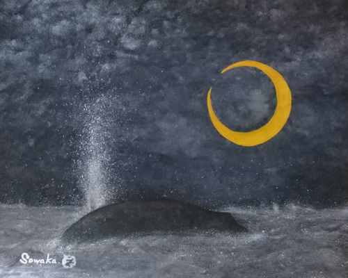絵画　月 月を見上げる猫 A4 猫 夜空 星 月 アート インテリア 絵画