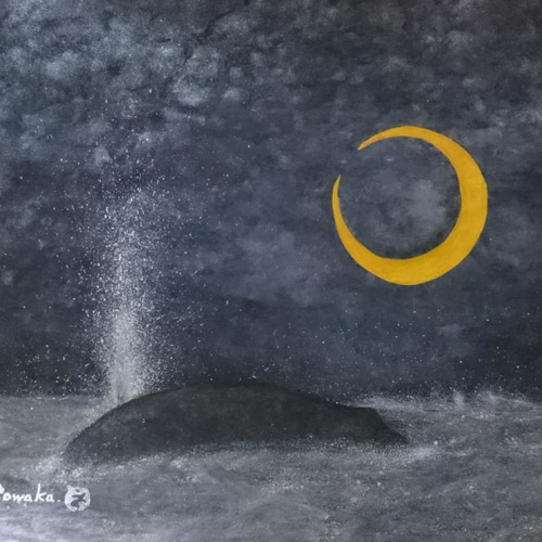 絵画　月 風水開運絵画＊月夜の幸楽縁図 龍と鳳凰 海 三日月 星 金運 仕事