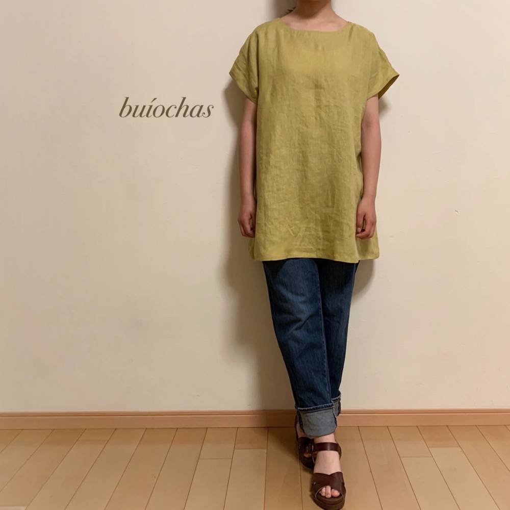 上質リネン　フレンチスリーブプルオーバー（dark mustard)