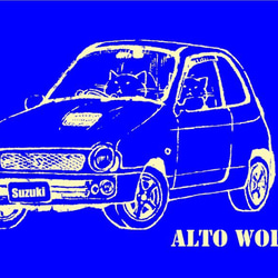 猫と旧車シリーズ。ドライブニャンコ with ALTO Works 【モノトーン系】 4枚目の画像