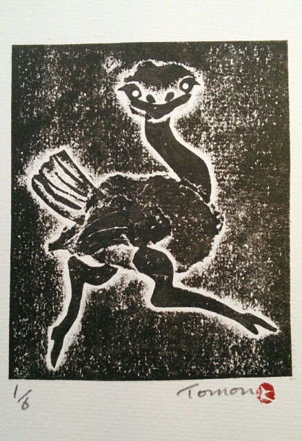 ダチョウの版画(額付き)