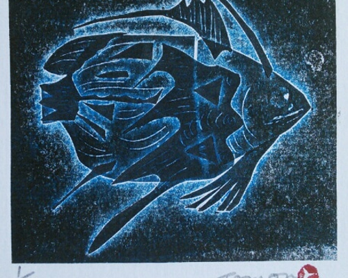 秋刀魚とレモン 版画 美術品・アンティーク・コレクション