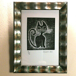 紙版画「夜の黒猫」(作品のみ) 5枚目の画像