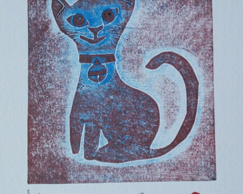bonhanco 猫　版画　作家 版画作品 作家物 bonhanco ボンハンコ 猫 ツバメ - メルカリ