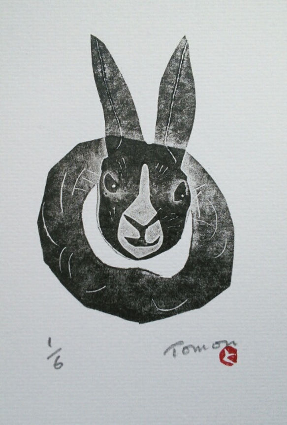 紙版画「ウサギ」(作品のみ) 1枚目の画像