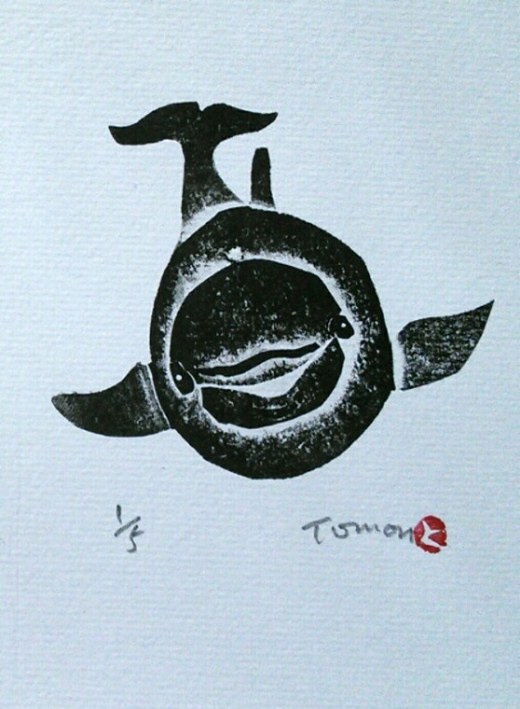 原画 デザイン画 ありがとうイルカ #66 紙版画「イルカ」(作品のみ) 版画 tomon 通販 3017121｜Creema