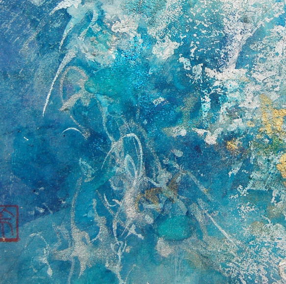 BLUE V (ブルーとシルバー(銀箔)が涼しげな抽象日本画) 2枚目の画像
