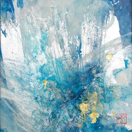 【F0号】【油彩】untitled 蝶 シルバー 青と緑の抽象油彩画 fit=scale-down,w=1200