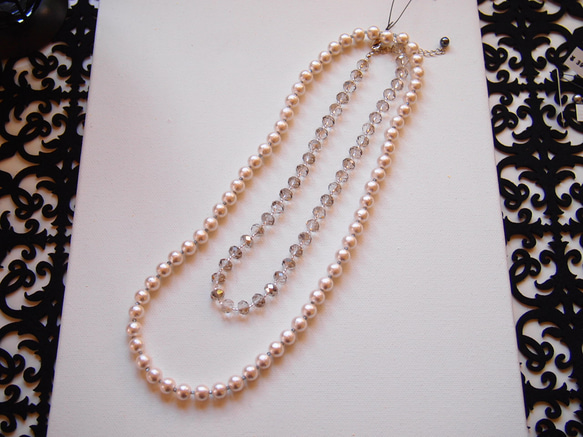 pearl&crystal ｱｼﾝﾒﾄﾘｰnecklace  (b) 3枚目の画像