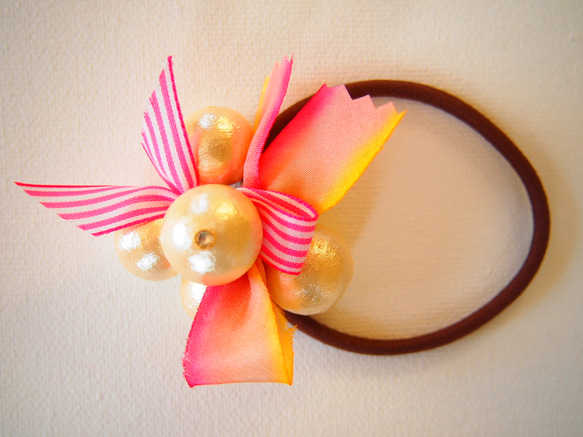 pearl ＆ Ribbon  ヘアゴム (pink) 1枚目の画像