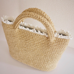 手編み　麻ひもバッグ（コサージュ付き） 3枚目の画像