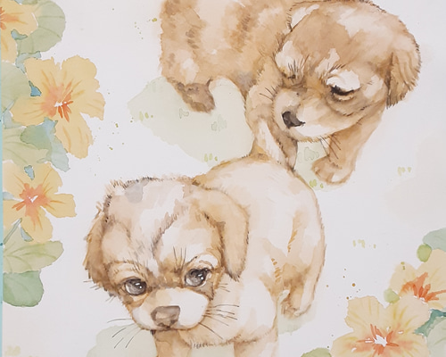 送料無料「なかよし」透明水彩原画F6サイズ額装込み 絵画 窪田正三